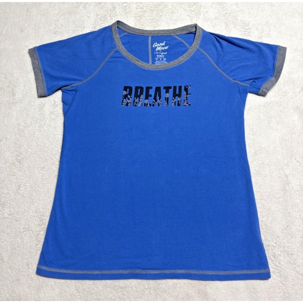 Life Is Good Move T Shirt Women's Small Organic Cotton Blue Short Sleeve Breathe